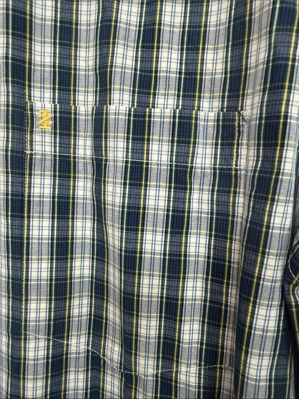 Izod Mens Navy Green Yellow Plaid Button-Down Shirt Like New Medium - Picture 3 of 8